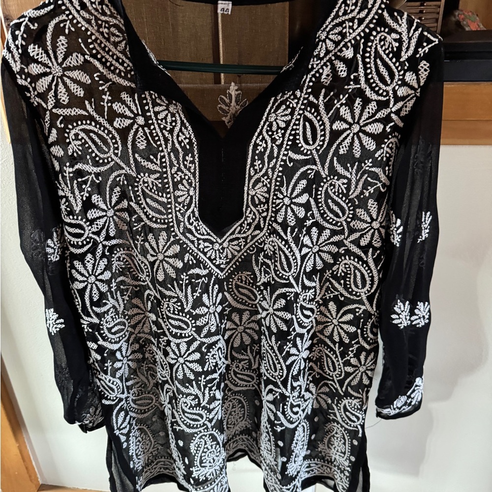 Embroidered Black and White Women's Top
